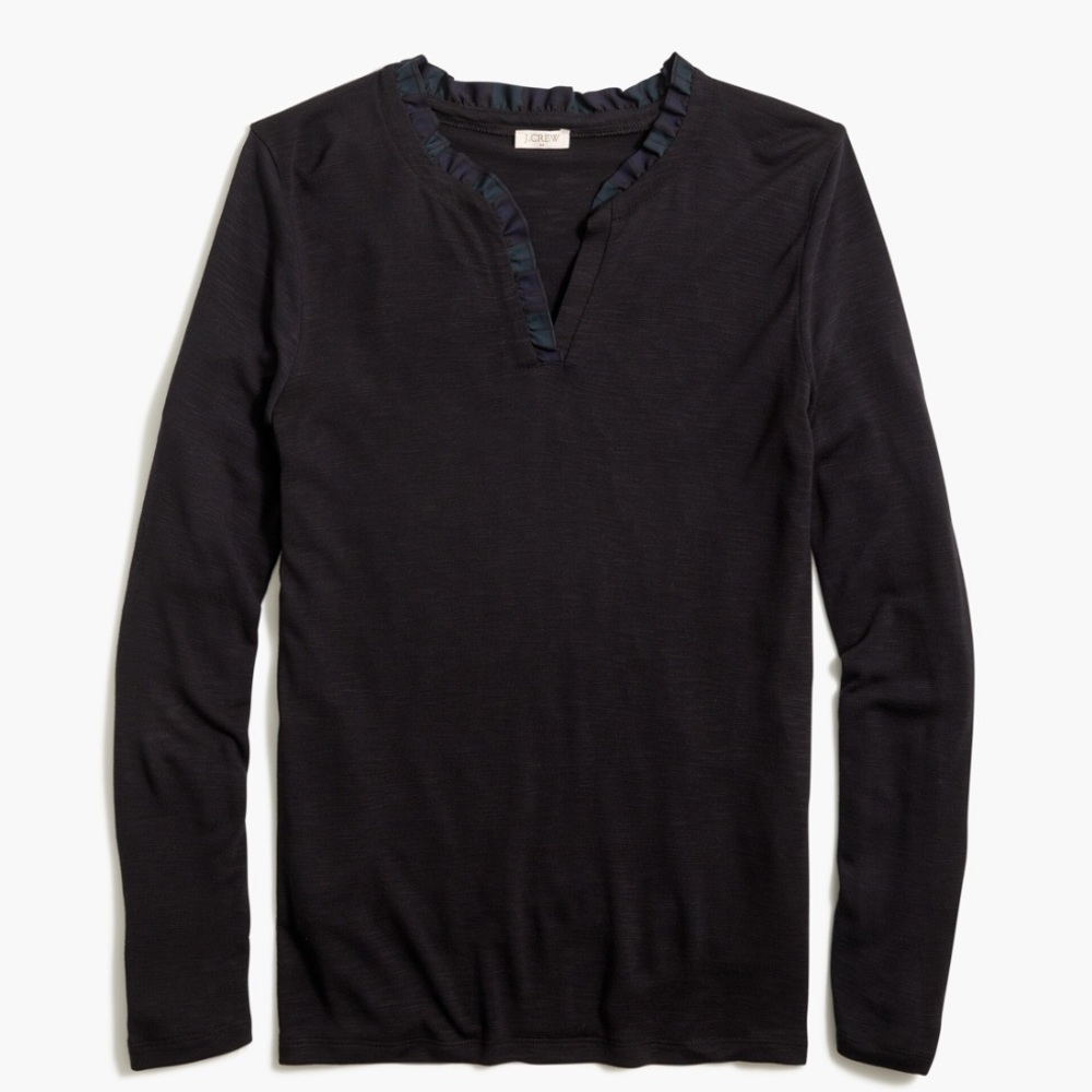 J. Crew NWT❗️Tartan Ruffle Split Neck Top